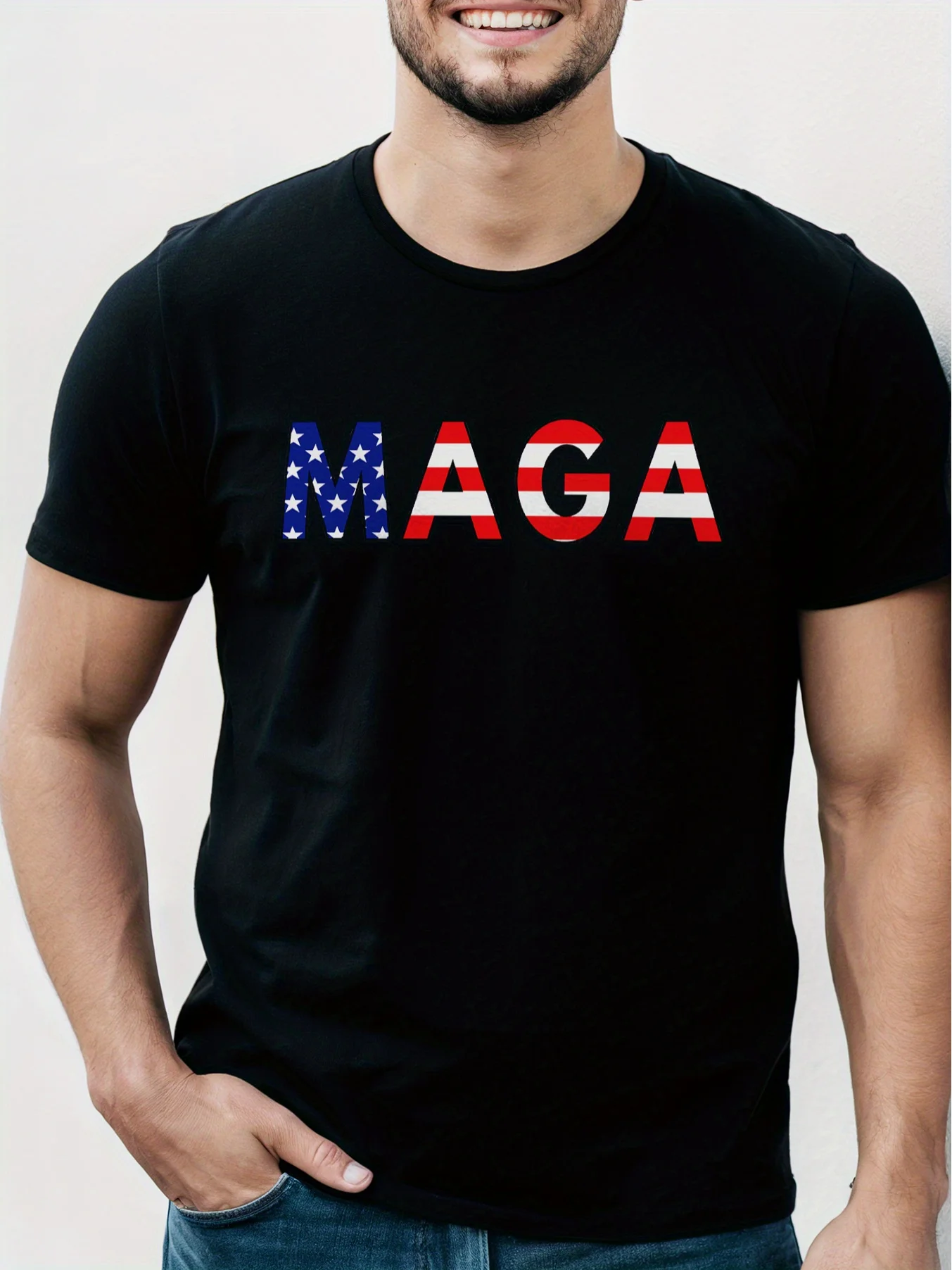 

Футболка MAGA с американским флагом, мужская футболка в уличном стиле, универсальный топ с короткими рукавами и круглым вырезом
