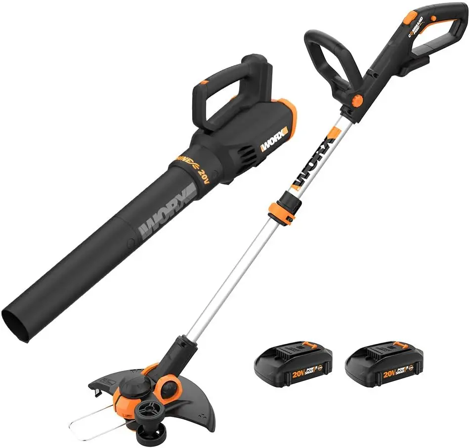 Worx-20Vコードレスストリングトリマー、edger 3.0 plusリーフブロワー、バッテリーおよび充電器タービン、黒とオレンジ