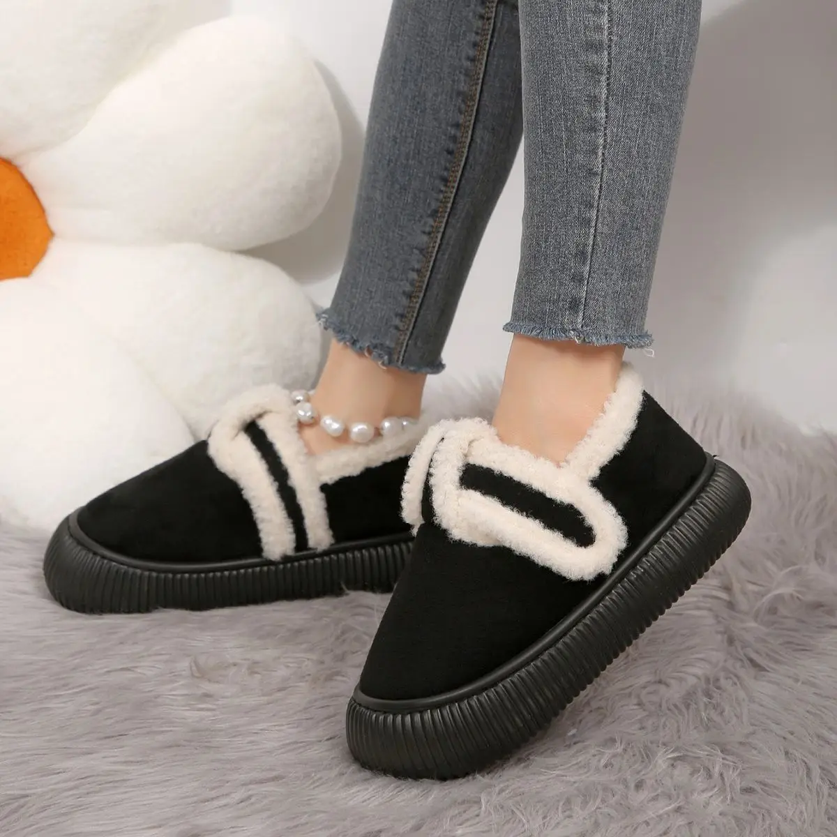 2025 شتاء جديد دافئ نعال من القطن سميكة سوليد النساء أحذية المنزل عدم الانزلاق النعال الشتاء الثلوج الأحذية في الهواء الطلق الشتاء النساء الأحذية #5