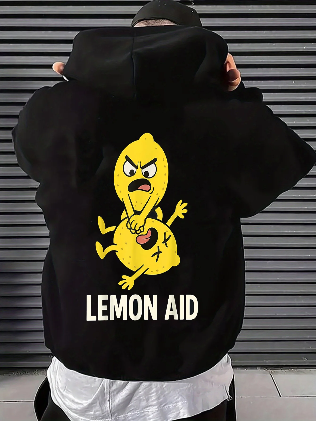 Men's pullover hoodie, lemon soda stand, retro lemon print T-shirt, retro humorous plus size long sleeved casual