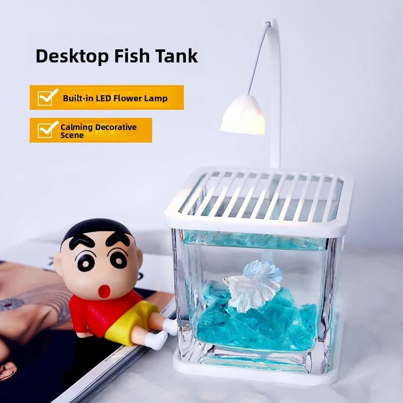 

Small Aquarium for Betta Fish Living Room Decoration Home Use Night Light View Lamp Desktop Aquarium Supplies Pet Food