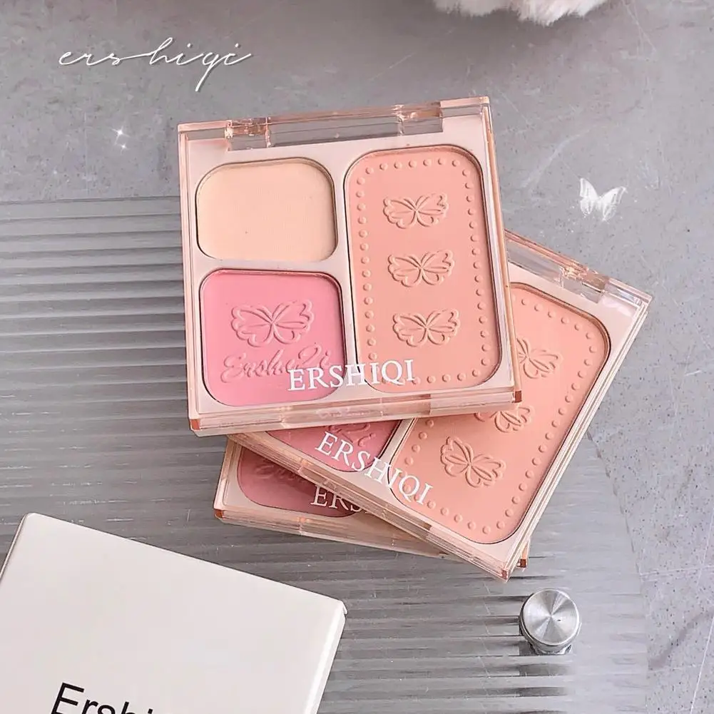 Blush a 3 colori Resa cromatica naturale Polvere delicata non volante Trucco viso naturale Matte Peach Rouge Contour Shadow Palette