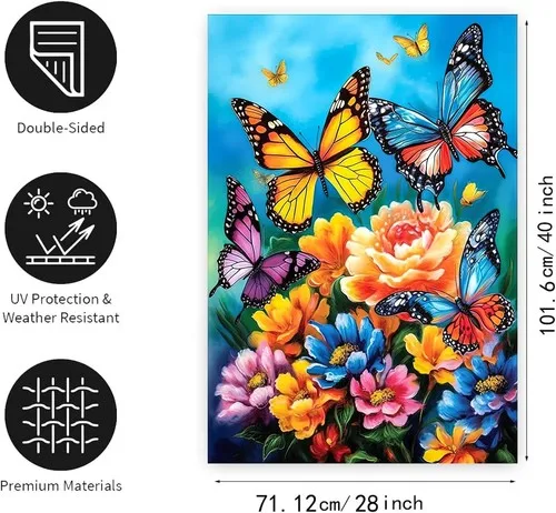 Spring Summer House Flags 28x40 Double Sided Large Butterfly Garden Flag Flow... VVL YYX EEZ