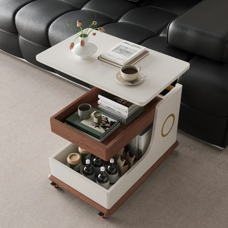 SXZS Modern Smart Side Coffee Table Creative Design Living Room Room Set Rock Slab Tempered Glass Double Layer Storage