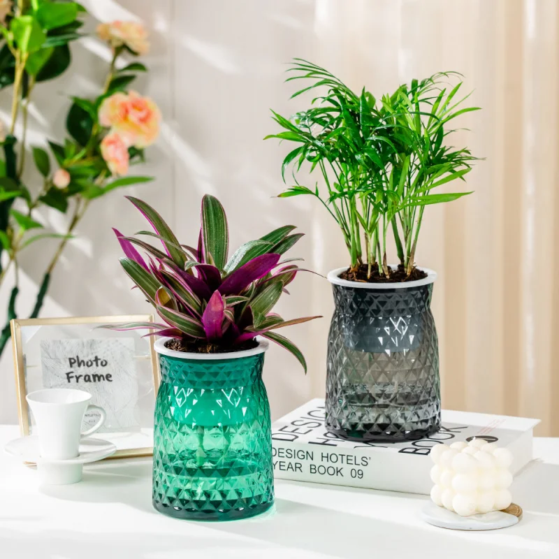 ライト高級模造ガラス植木鉢フラワーアレンジメント水栽培透明可視水位樹脂花瓶リビング R