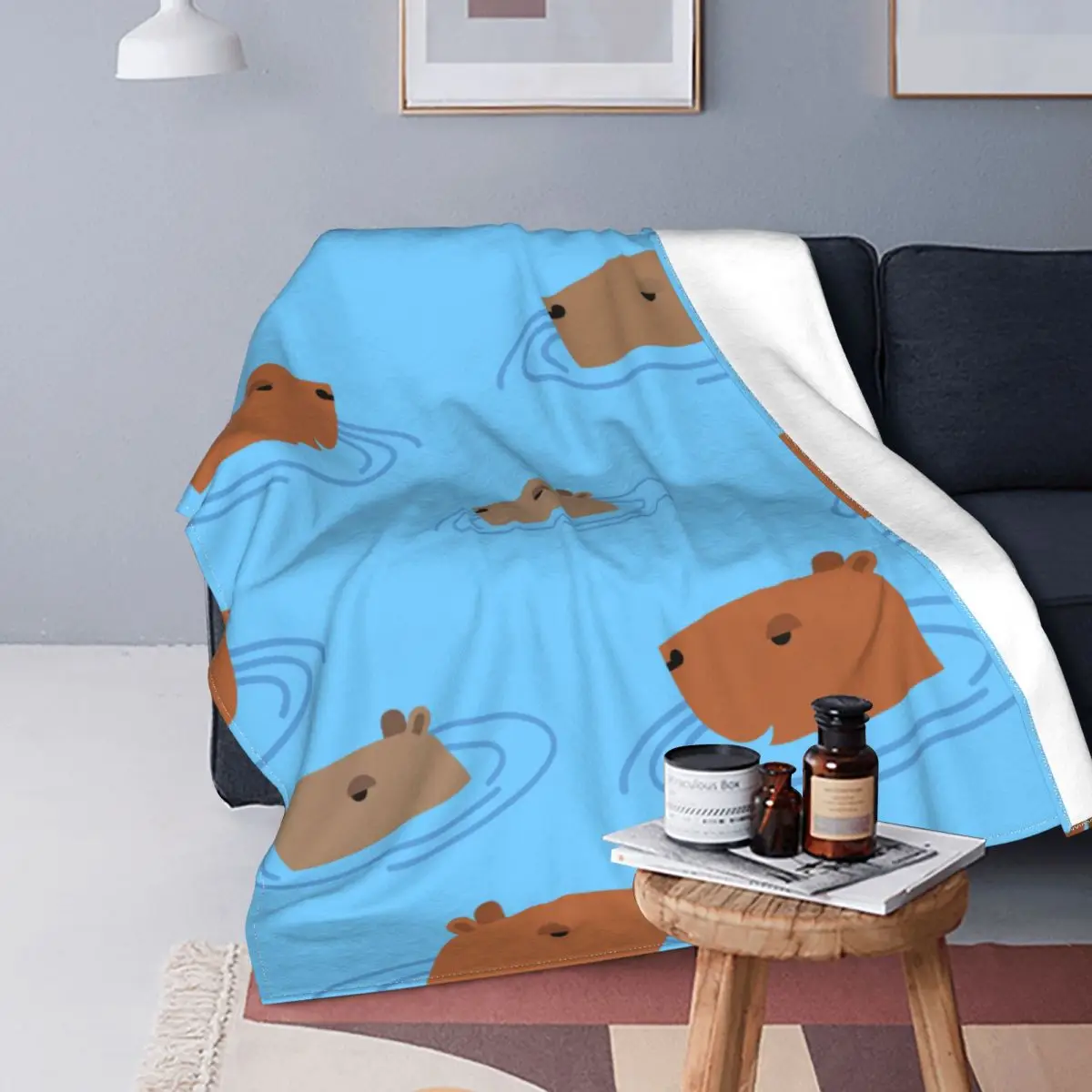 Capybara Cartoon Blankets Velvet Printed Multi-function Lightweight Thin Throw Blankets for Bed Couch Plush Thin Quilt