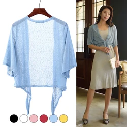 Women Seaside Vacation Beach Knitted Tops Bolero Loose Sunscreen Shirt Summer All-match Cape Elegant Short Cardigans Shawl