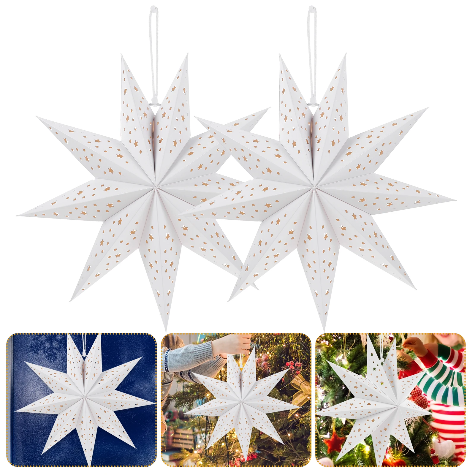 

3pcs 35cm White Lantern Shade Xmas Pendants Nine Pointed Stereoscopic Decorative Lamp Shades Christmas Hanging