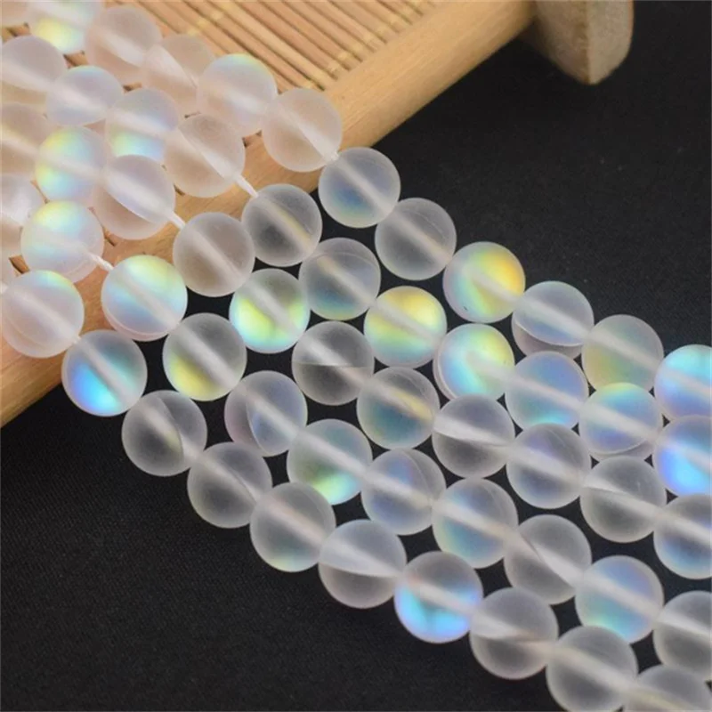 Matte Aurora Crystal Glass Beads Frosted Mystic Aura Mermaid Beads Round Moonstones for Bracelet Necklace Jewelry Making DIY