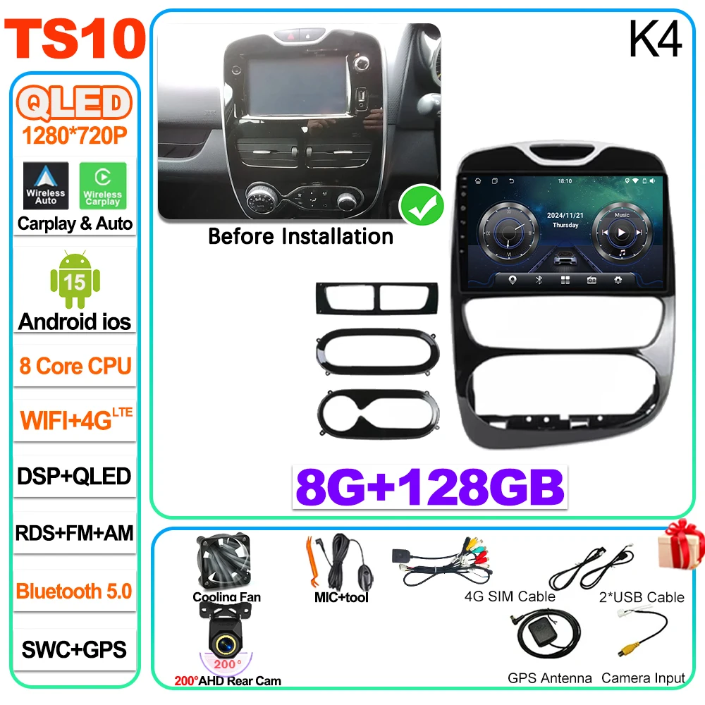 Android 16 autoradio Carplay voor Renault Clio 4 2012 2013 2014 2015 2016 2017 2018 speler autoradio touchscreen spiegeling