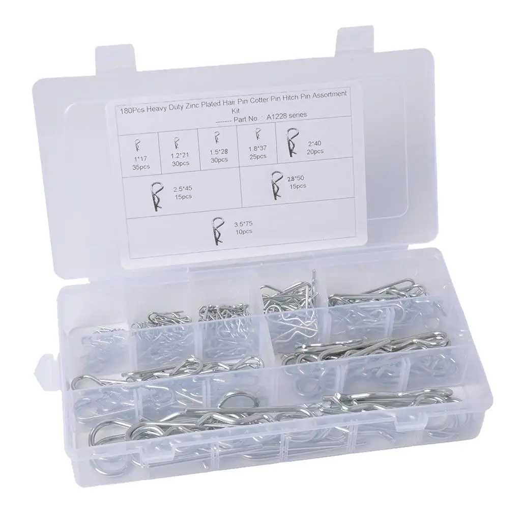 180x R Pin Mechanical Hitch Hair Tractor Clip Assortment Kit Case Set Cotter Car Accessories