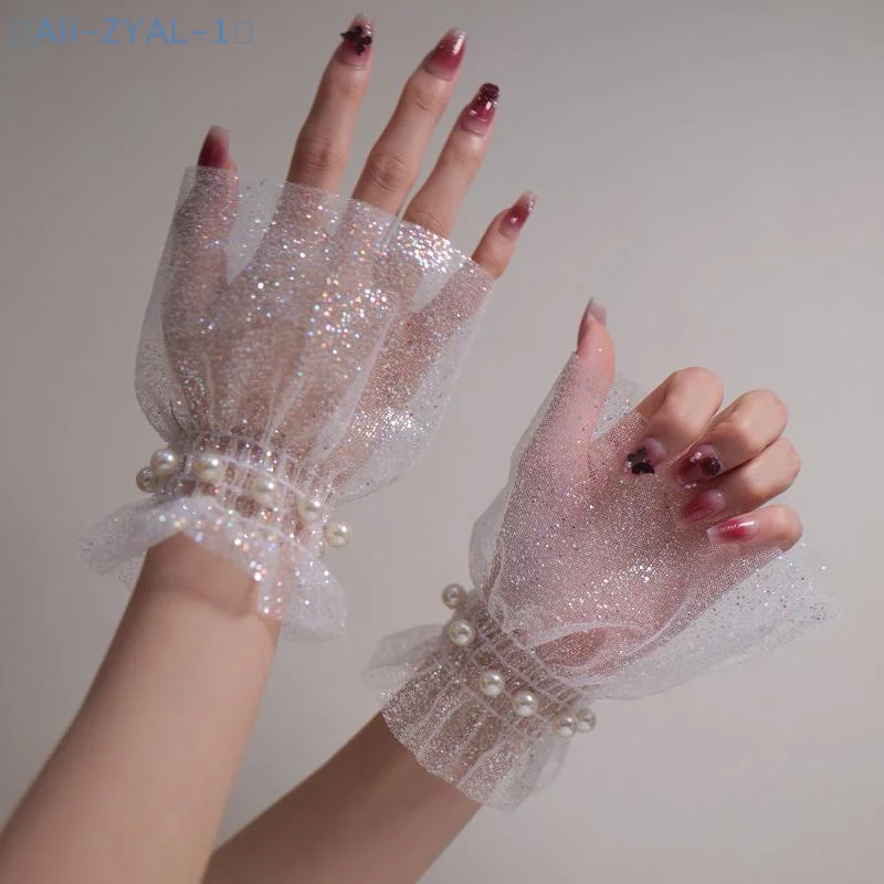 【ZYAL-1】Nagelfotousrüstung, kurze Perlenspitze, Handgelenk, gefälschte Ärmel, Brautdekoration, falsche Manschette, TullNail Art, Foto-Hintergrund