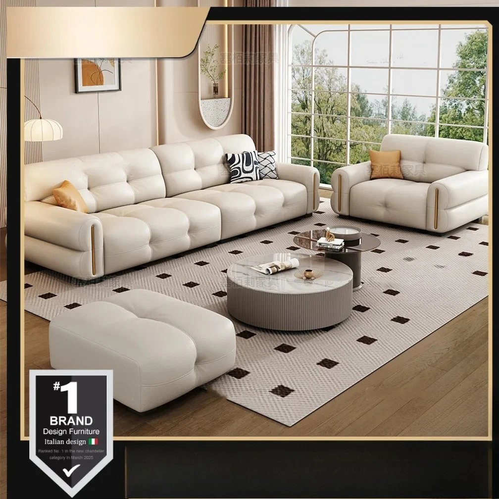 

Modern Leather Sectional Couches Set Solid Wood Frame Design Sofa Sectional Sofas for Living Room, Comfortable Leather Couch Set