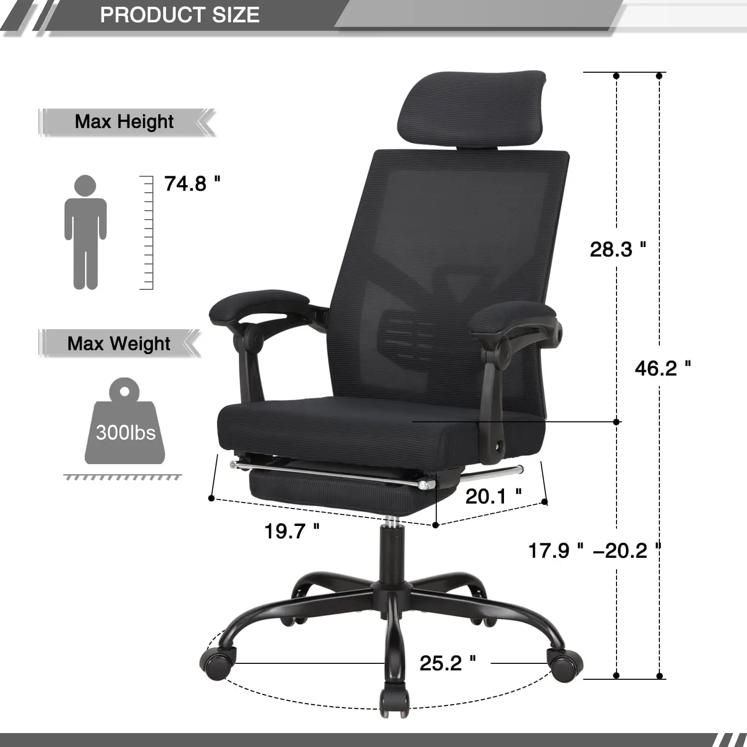 Mesh ergonomic home office chair with foot pedals, headrests and backrest 360 degree rotation