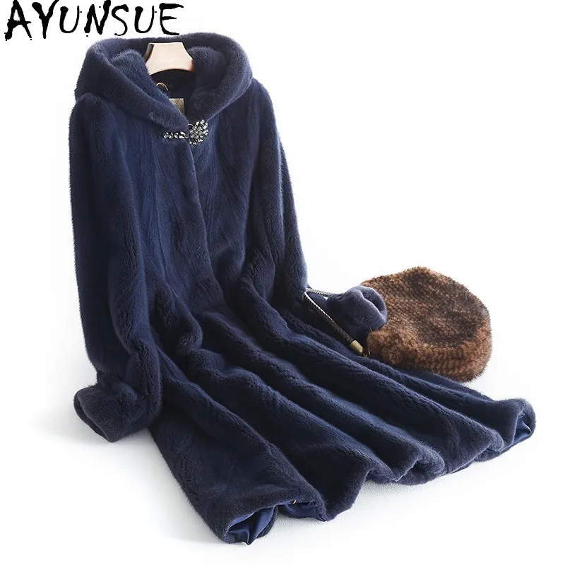 

AYUNSUE Natural Mink Fur Coat Women Clothes Warm Luxury Real Fur Coats 2025 Whole Mink Winter Jacket Long Style Шуба Женская