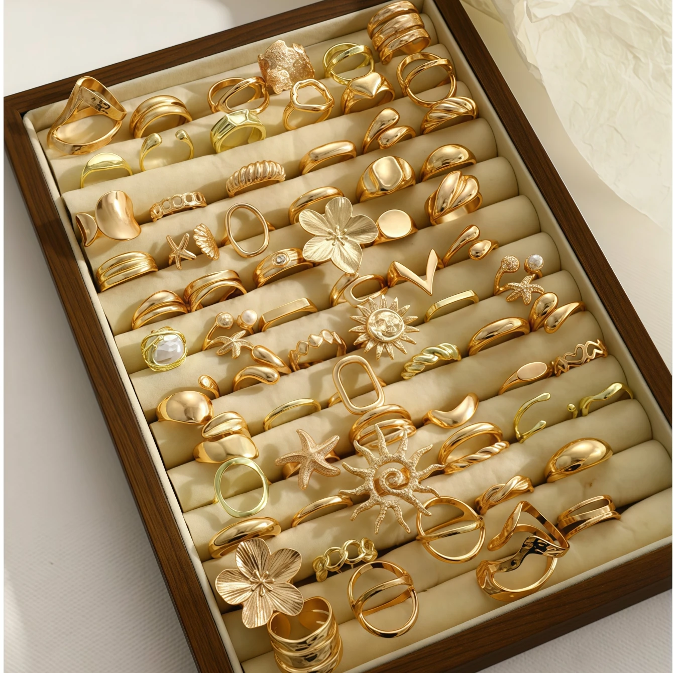 6/8/12/24/36/48/100Pieces Fashion Flowers Sun Geometry Open Rings Set For Women Mix Style Trendy Daily Jewelry Party Gifts