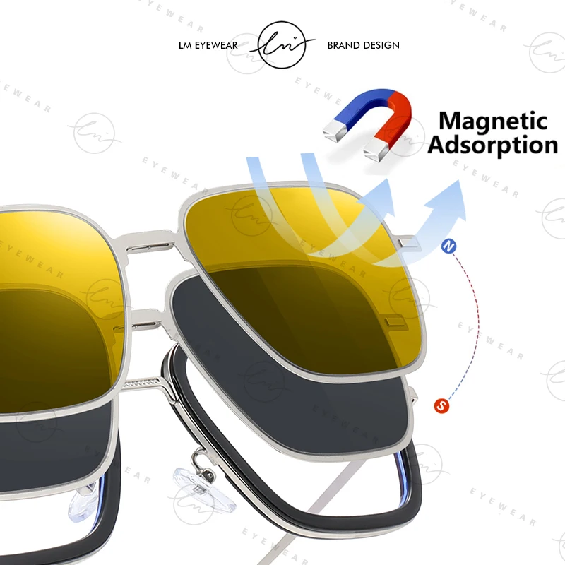 LM ترقية 3 في 1 مشبك مغناطيسي على النظارات عدسات قابلة للطي ظلال كلاسيكية UV400 الاستقطاب النظارات الشمسية الرجال نظارات الكمبيوتر البصرية #3