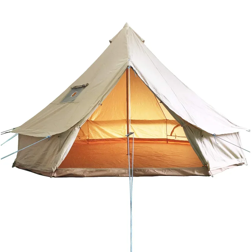 

4-Season Waterproof Cotton Canvas Large Family Camp Beige Color Outdoor Tent Hunting Wall Tent with Roof Stove Jack Hole