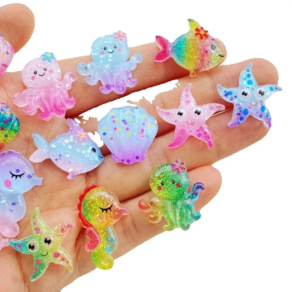 20Pcs Cute Resin Cartoon Shell, Starfish, small fish, seahorse, for Scrapbooking, Wedding Decor & DIY Jewelry Making Accessories