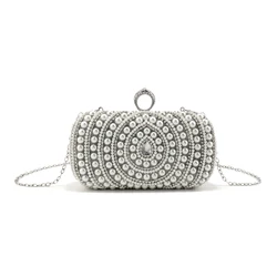 Beading Wedding Clutch Evening Bags Rhinestones Pearl Handbags With Chain Shoulder Metal Party Purse Diamonds Holder