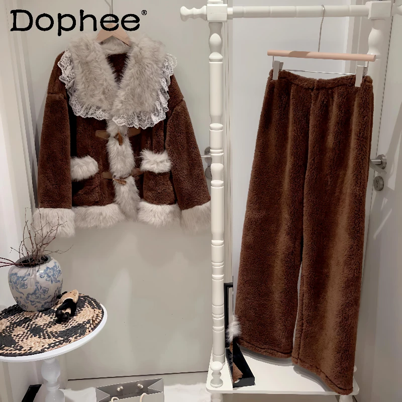 

2025 зимняя новая утолщенная теплая пижама с леопардовым принтом, роскошная пижама из кораллового флиса для женщин, элитная сексуальная носимая домашняя одежда