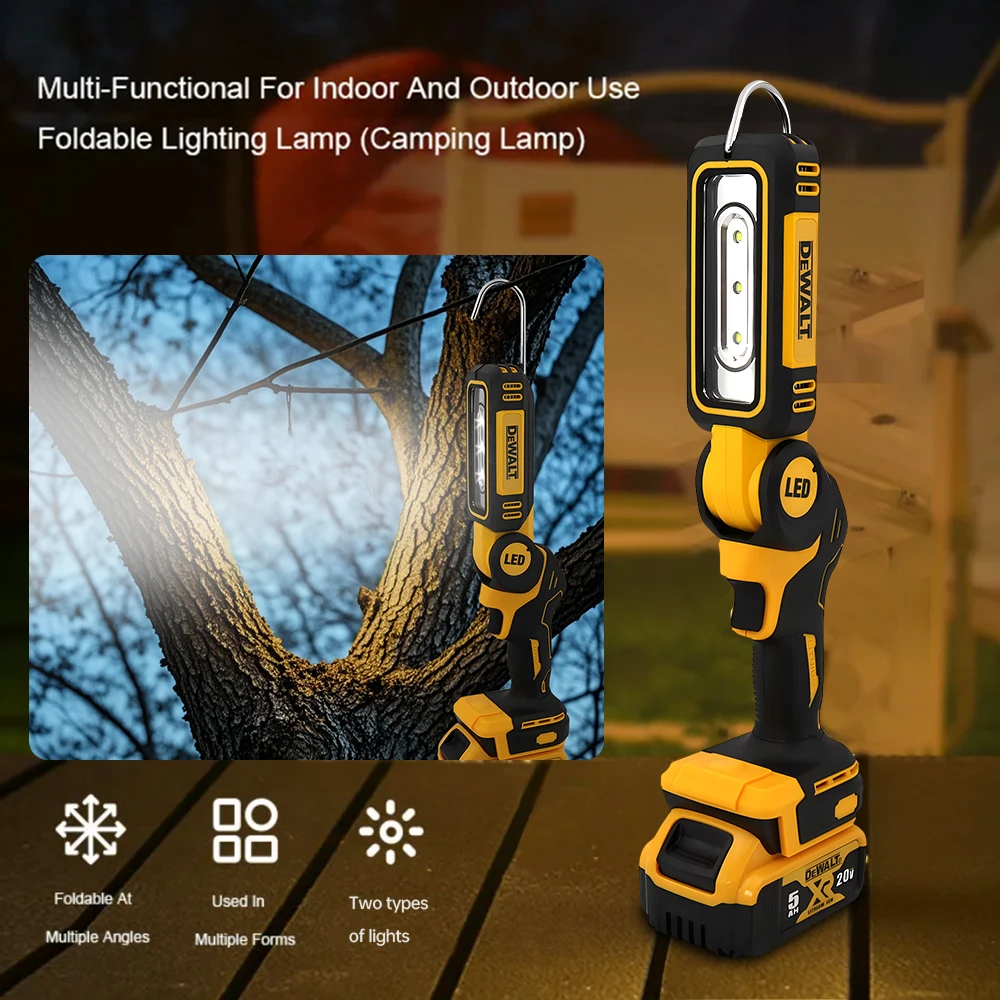 Dewalt 20v lithium battery rechargeable 90° foldable work light for indoor and outdoor 3 LED lightstwo speed control power tools