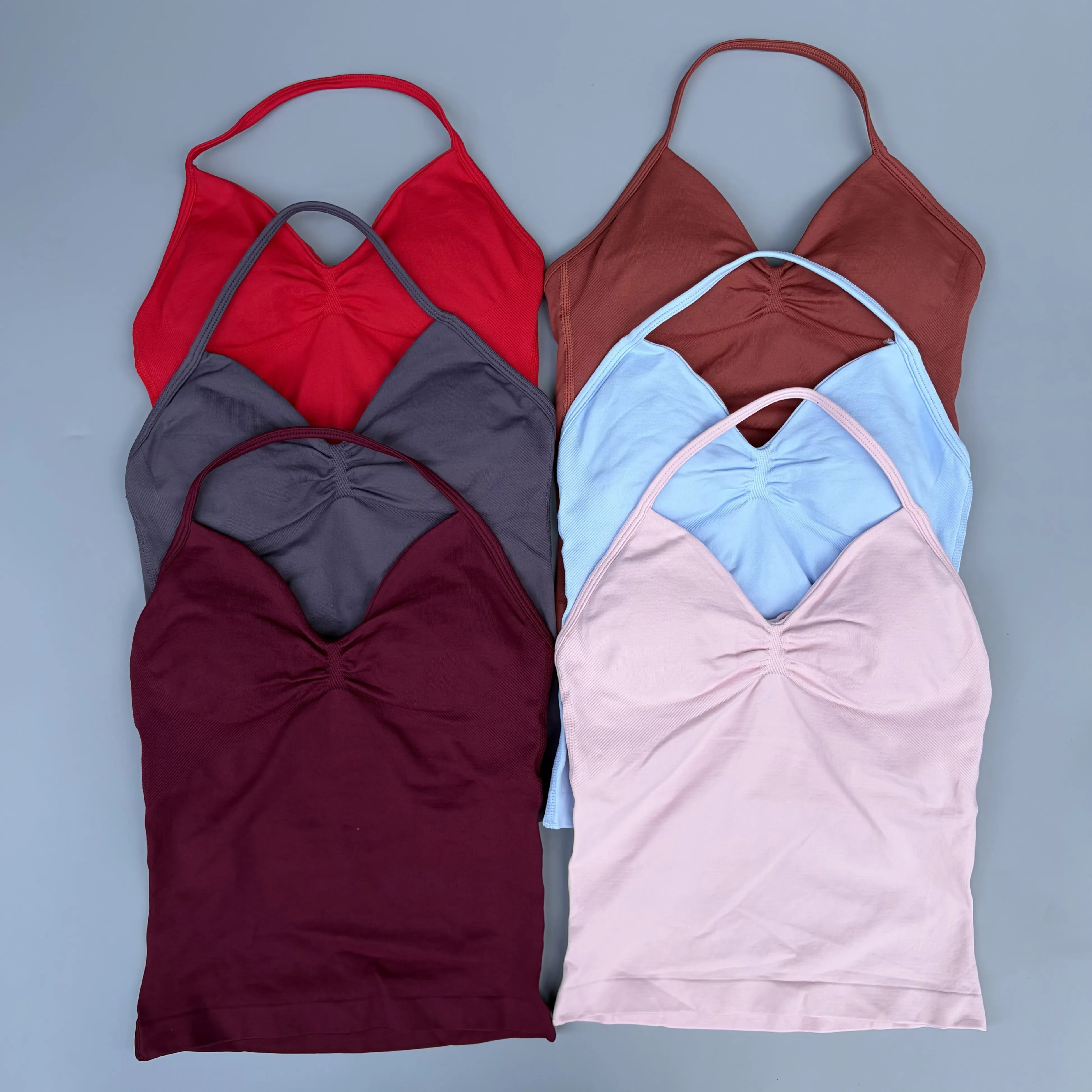 Longline Strappy Top Gym Bras Women Seamless Yoga Tank With Removable Pads V Neck Sports Sleeveless Top Sports Running Fitness