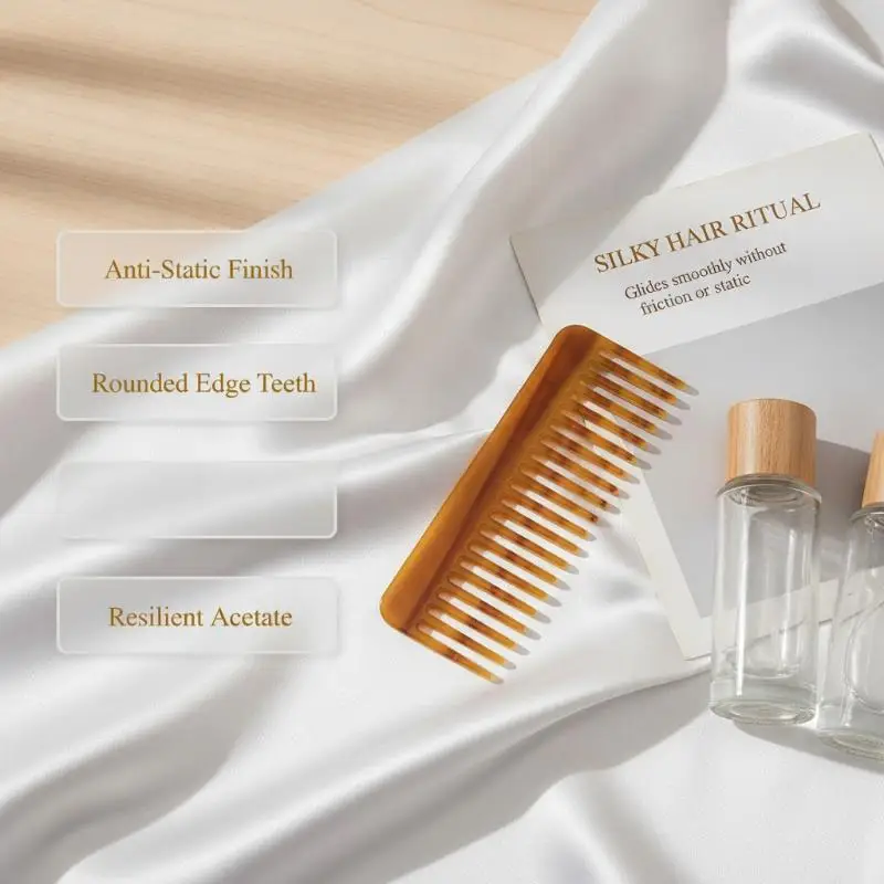 1 Stück antistatische Reise-Massage-Haarbürste mit breiten Zähnen, Acetat-Haarkämme, Salon-Styling, Friseur, bunter Friseurkamm – Detail 10