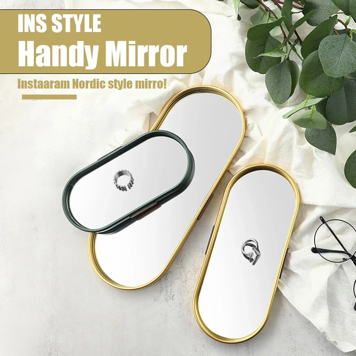 Metal Storage Tray Perfume Cosmetic Jewelry Display Plate Gold Series Blackish Green Mirror Tray Metal Decorative Oval Dessert