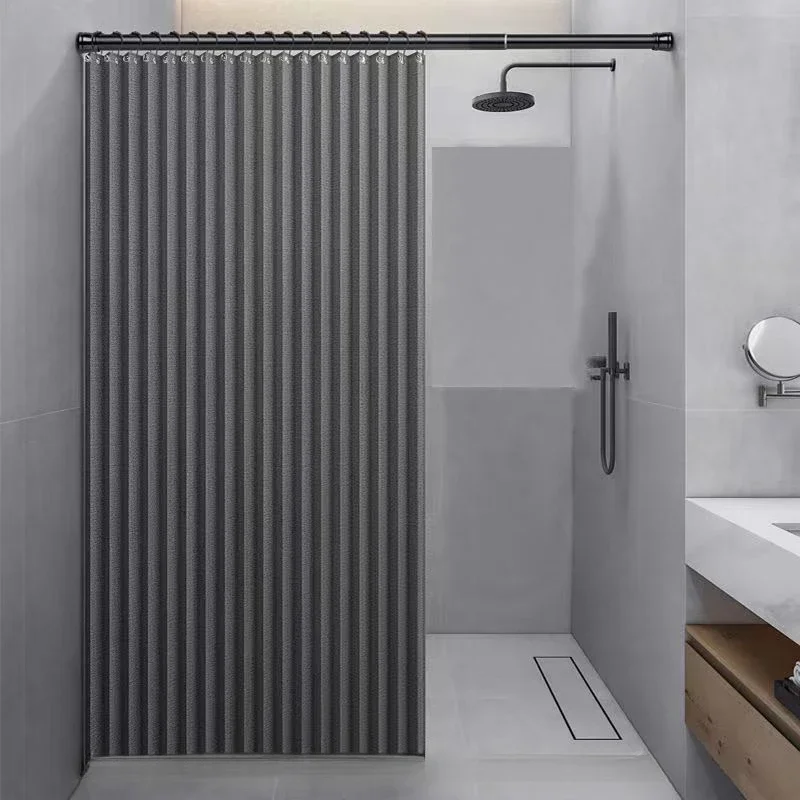 Folding Shower Curtain Telescopic Rod with Double-sided Magnetic Suction Toilet Cover Curtain,Without Water Barrier