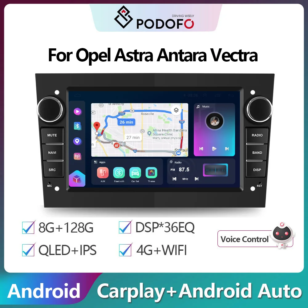 Podofo Android 2 DIN Navigation GPS Car Radio Multimedia Player For Opel Astra Vauxhall Vectra Antara Zafira b Corsa Tigra