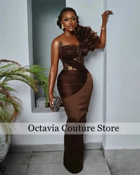 Aso Ebi Chocolate Brown Ruffles Evening Dresses Mermaid Birthday Dress Luxury 2024 Special Occasion Gown Customized