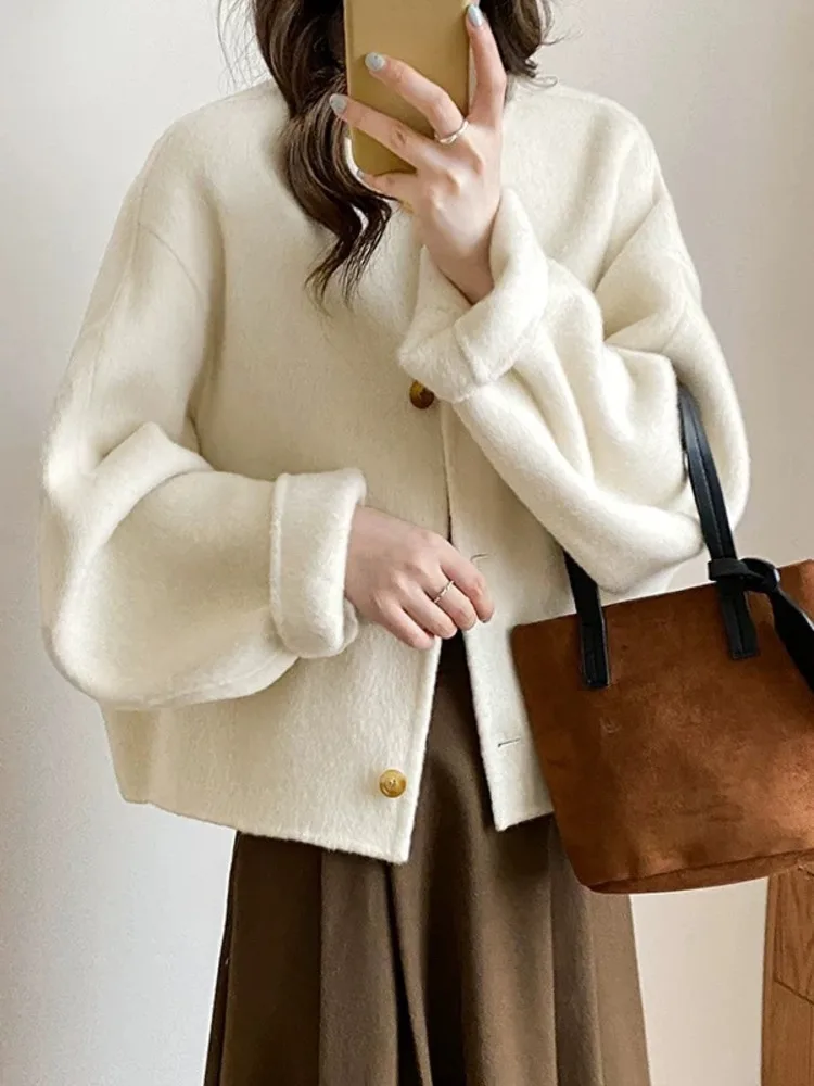 ZMEENNA Damen-Jacke aus Wollmischung, lockere Passform, lange Ärmel, Knopfleiste vorne, lässig, schick, Herbst-Winter-Oberbekleidung, warm, ZM3421