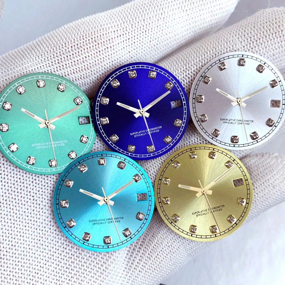 Diamond Index 28.5mm Mod Silver Blue Green Watch Dial Face fit NH35A NH36A Automatic Movement Men Watches Part Accessories