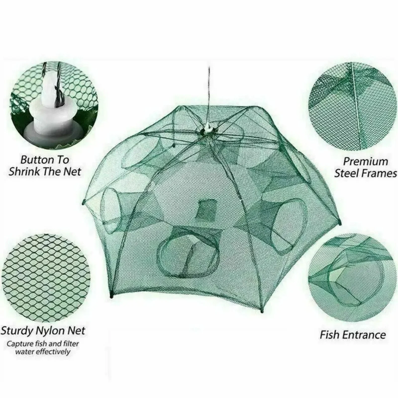 Fishing Bait Trap Crab Net Crawdad Shrimp Cast Dip Cage Fish Minnow Foldable NEW