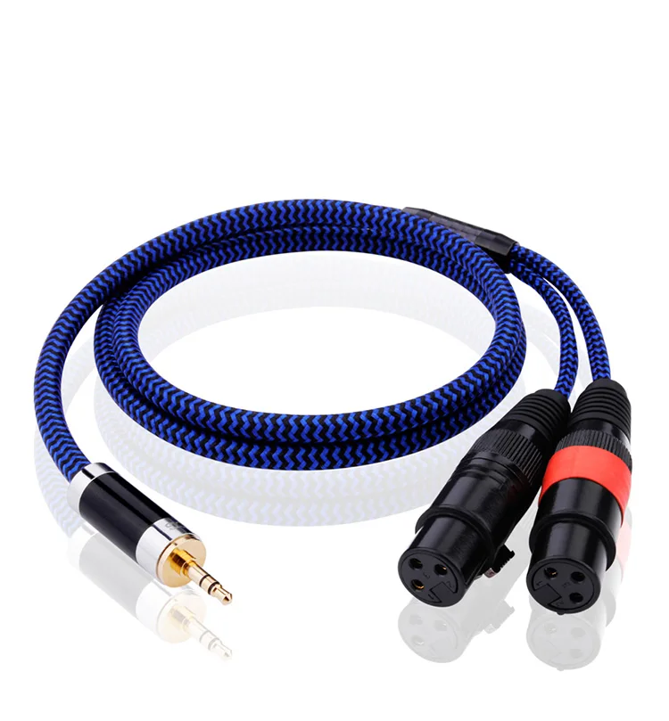 Hifi 4 Cores 6N OCC Audio Cable Mini Jack 3.5mm To 2 XLR 3 Pin For PC Headphone Amp MP3 Mixing Console Dual XLR To 3.5 Cord