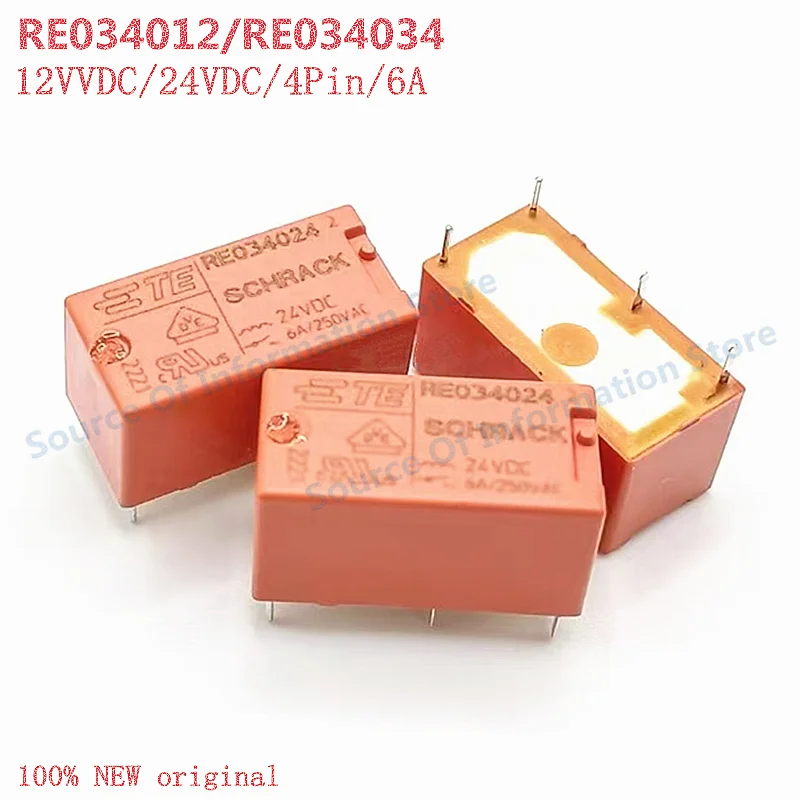 

5Pcs RE034012/RE034024 TE Power Relay 12VDC 24VDC 4Pin 6A