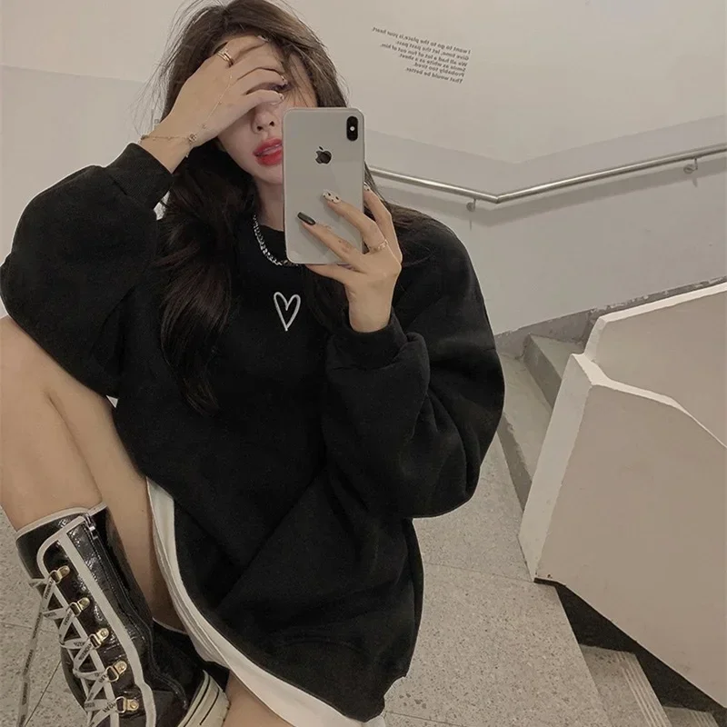 

Women Aesthetic Loose Lazy Autumn New Korean Style Leisure O-Neck Long Sleeve Chic All-match Simple Ladies Korean Y2K