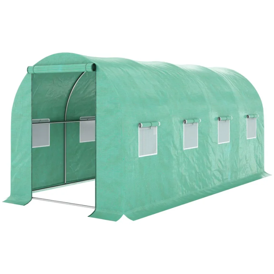 

15' x 7' x 7' Walkin Tunnel Hoop Greenhouse Polyethylene PE Cover Steel Frame RollUp Zipper Door Windows for Flowers Vegetable