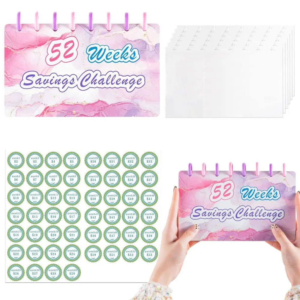 52 Weeks Savings Challenge Notebook Weekly Colorful Budget Binder Planner Loose Leaf Multi Pockets Cash Envelope Saving Binder