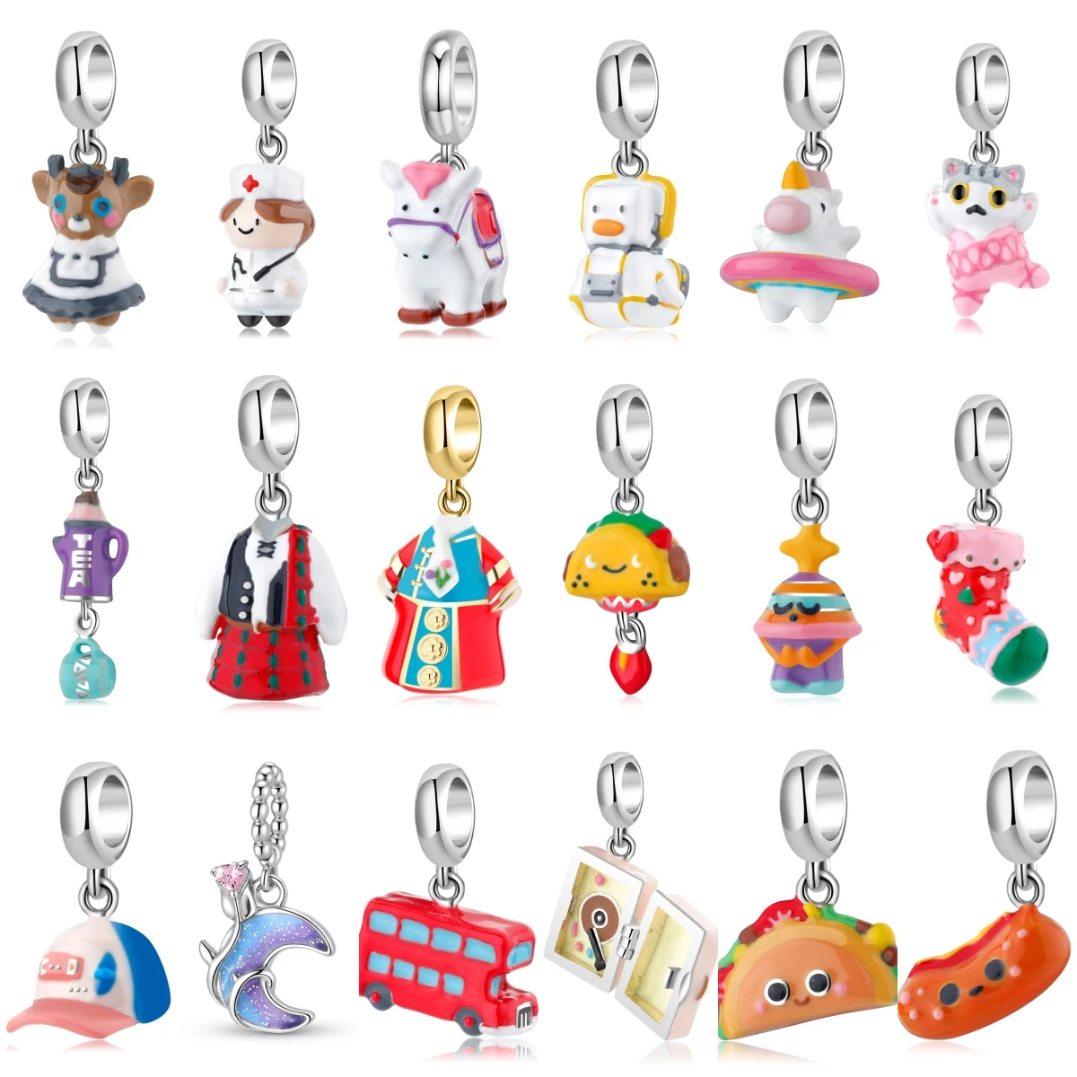 

925 Sterling Silver Cartoon Christmas Stocking Hamburger Sausage Butterfly Charm Fit Original Bracelet Diy Jewelry Accessories
