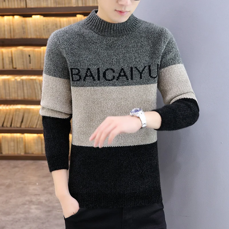 

Men's Knitted Sweater f High Collar Winter Faion Student Casual Long Sve Polyester Nylon Blend Straight Fit Overhead
