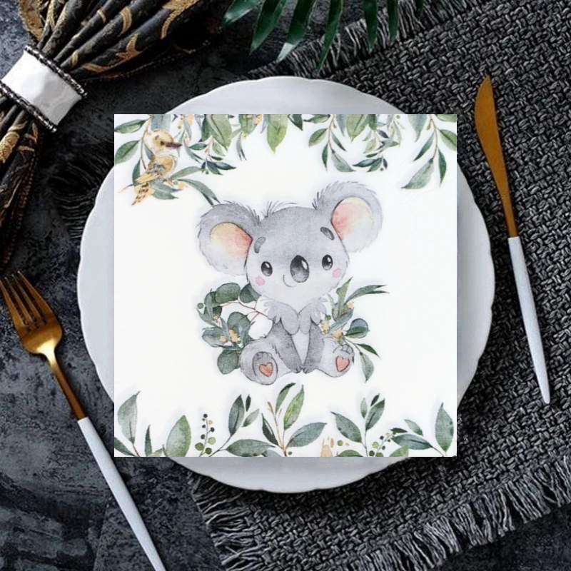 20 шт./упак. милые бумажные салфетки для декупажа с изображением коалы, бумажные салфетки с изображением животных джунглей для детей, посуда для дня рождения, хит продаж 20 шт./упак. милые бумажные салфетки для декупажа с изображением коалы, бумажные салфетки с изображением животных джунглей для детей, посуда для дня рождения, хит продаж