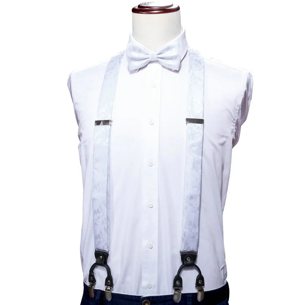 Barry.Wang-Suspender De Seda Jacquard Masculino, Aparelho Traseiro, Laço, Bolso, Conjunto De Abotoaduras Quadradas, 6 Clips, Casamento, Presente Empresarial, Masculino