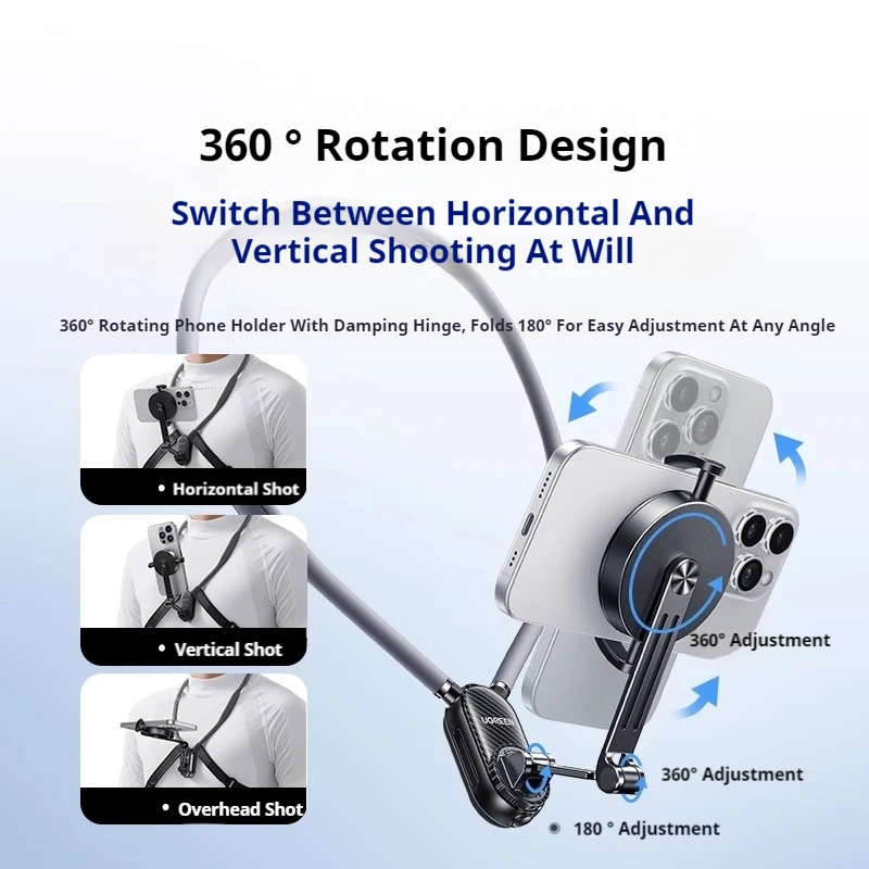 UGREEN Neck-Worn Mobile Phone Holder For Video Recording Vlog Selfie Hands-free Phone Neck Holder Chest Mount For iPhone Android