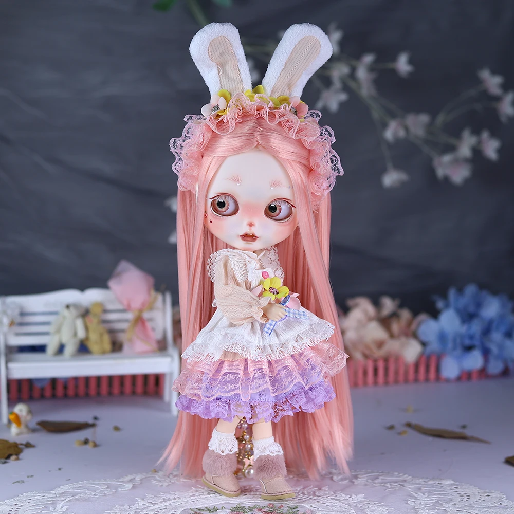 

ICY DBS Blyth Кукла Розовые Волосы Сладкий Кролик Макияж Ярмарка Кожа Матовое Лицо Зайка Зубы DIY 30 см Кукла Девушка Фестиваль Подарок Подарок На День Рождения