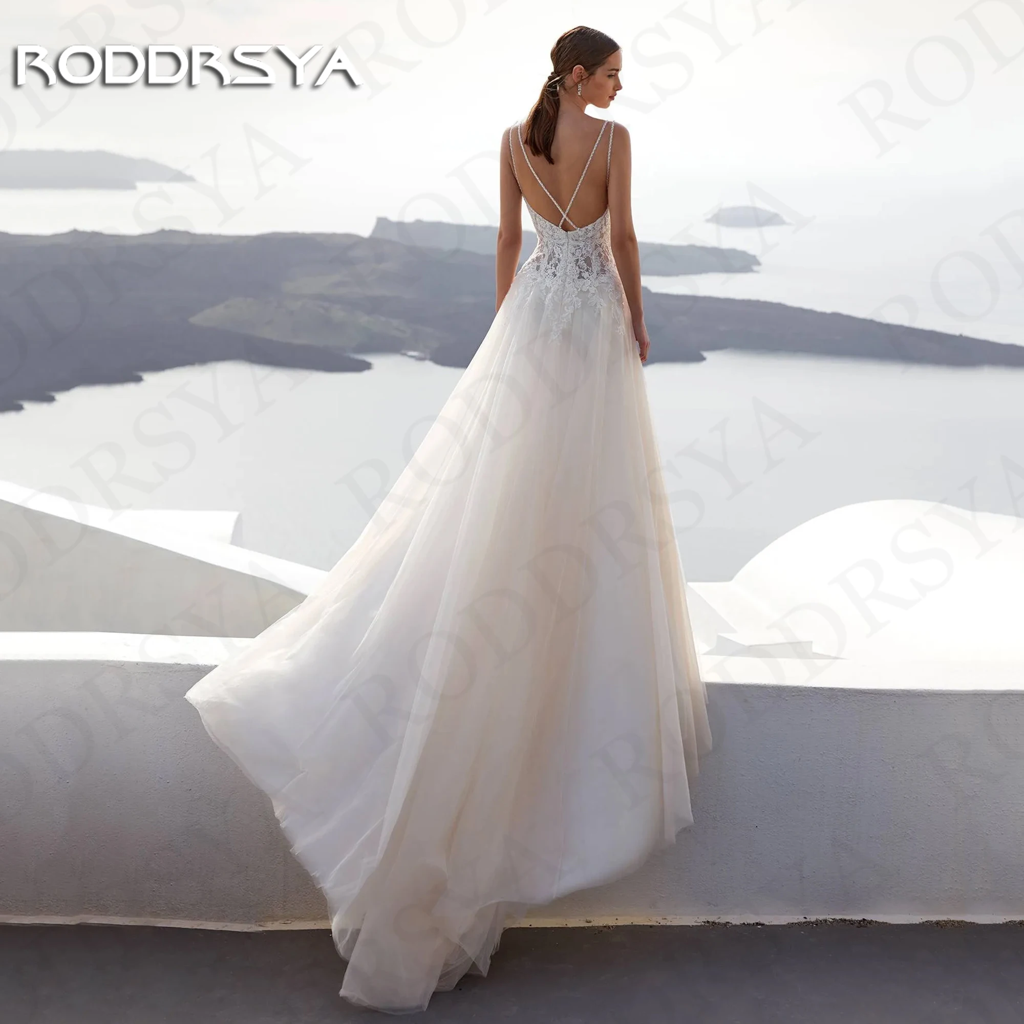 RODDRSYA Sexy Illusion Back Wedding Dresses For Women 2024 vestidos novias boda Tulle Split A Line Bride Dress Lace Appliques