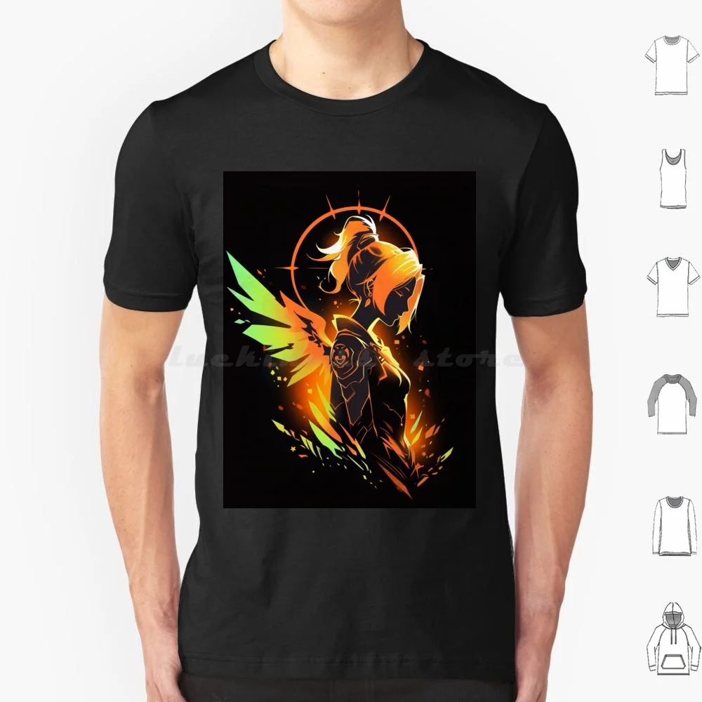Valkyrie T Shirt Cotton Men Women DIY Print Cute Mercy Video Game Woman Blonde Angel Silhouette Graffiti