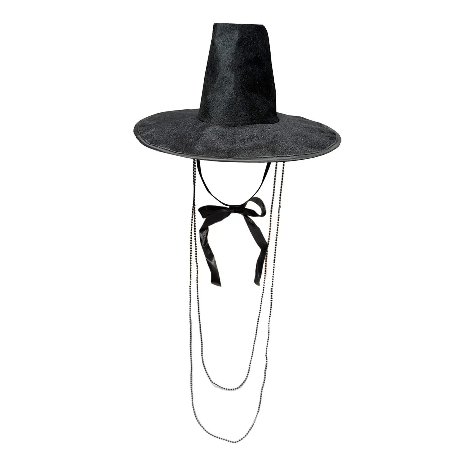 Tall Top Hat for Men Korean Costume Accessory Velvet Cap Bead Ribbon Party Favor for Cultural Celebration