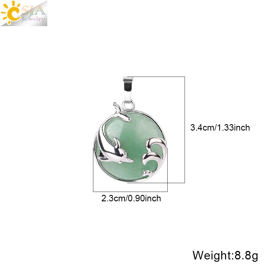CSJA Healing Dolphin Charm Pendant Natural Stone Cabochon Crystal Ocean Animal Pendants Making DIY Jewelry Accessories H030
